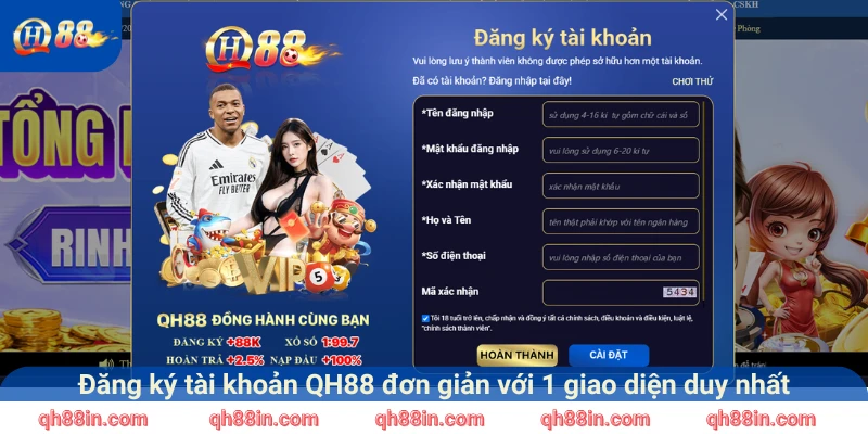 đăng ký tài khoản QH88 đơn giản với một giao diện duy nhất
